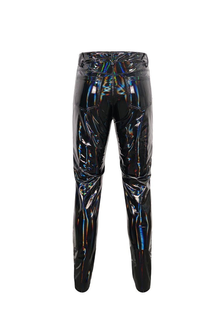 Black Stretch Symphony Metal Chains On Both Sides Versatile Leather Men's Gothic Pants