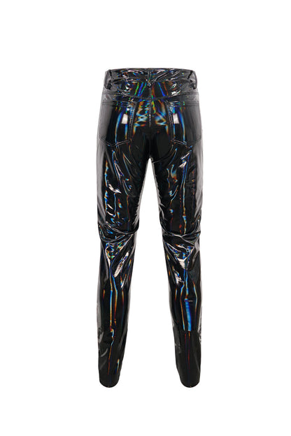 Black Stretch Symphony Metal Chains On Both Sides Versatile Leather Men's Gothic Pants