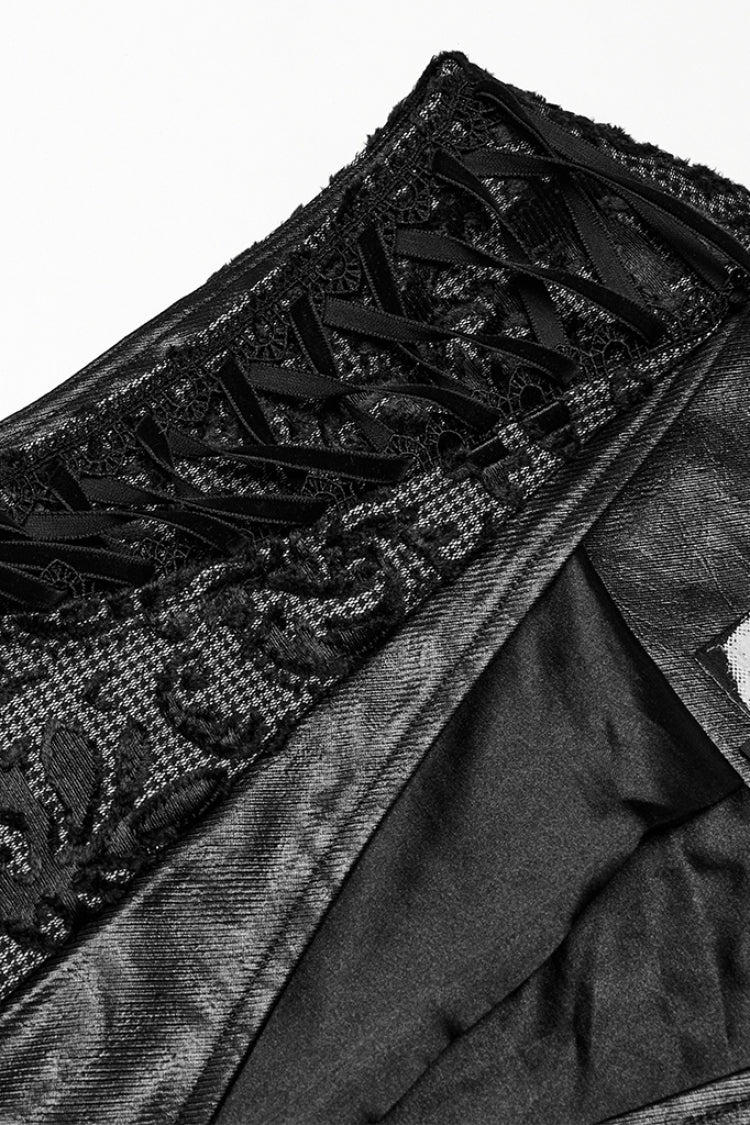 Black V Collar Long Sleeves Floral Embroidery Men's Gothic Vest