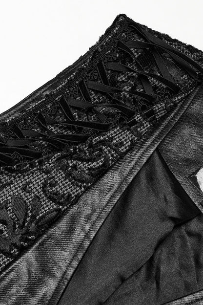 Black V Collar Long Sleeves Floral Embroidery Men's Gothic Vest