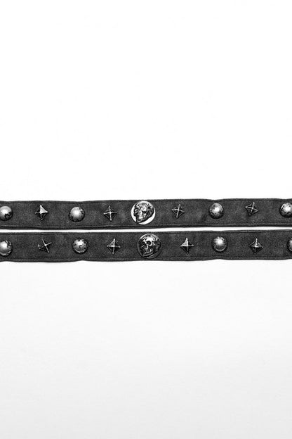 Skull Print Rivets Decoration Women's Steampunk Military Choker 2 Colors