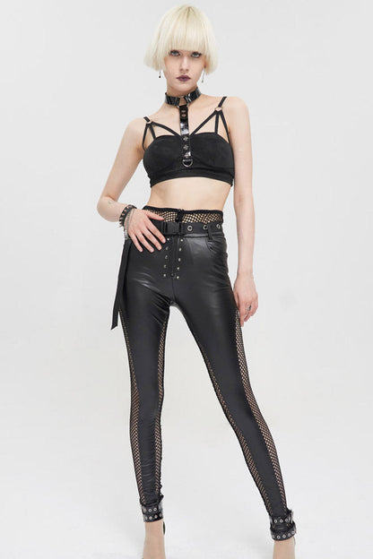 Black Punk Hollow Sling Halter Neck Metal Ring Decoration Women's Vest