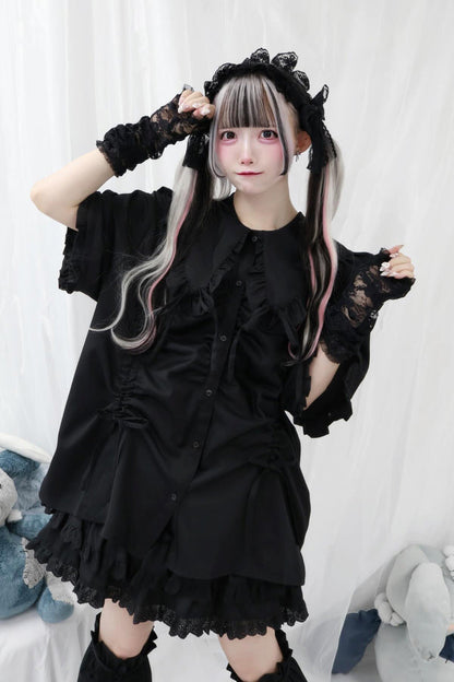 Doll Collar Long Sleeves Ruffle Bowknot Sweet Jirai Kei Japanese Blouse 3 Colors