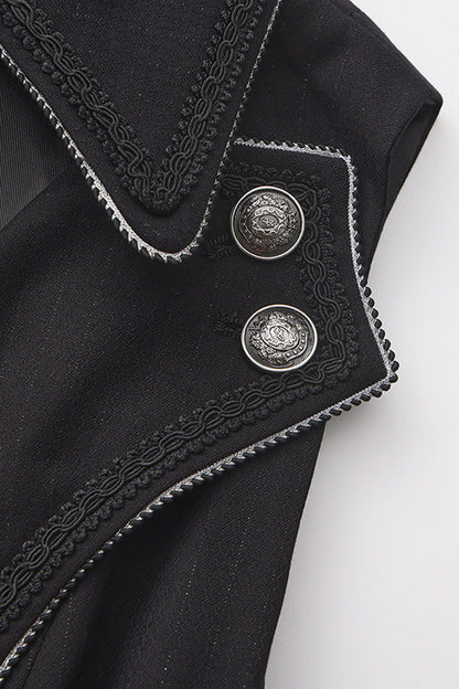 Black [The Mystery of Silence] Lapel Collar Sleeveless Open-Front Zippered Classic Vintage Elegant Prince Ouji Lolita Long Coat