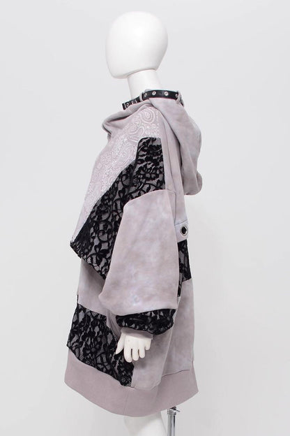 Color Blocking Long Sleeves Print Hooded Tie-dyed Zipper Jirai Kei Japanese Coat
