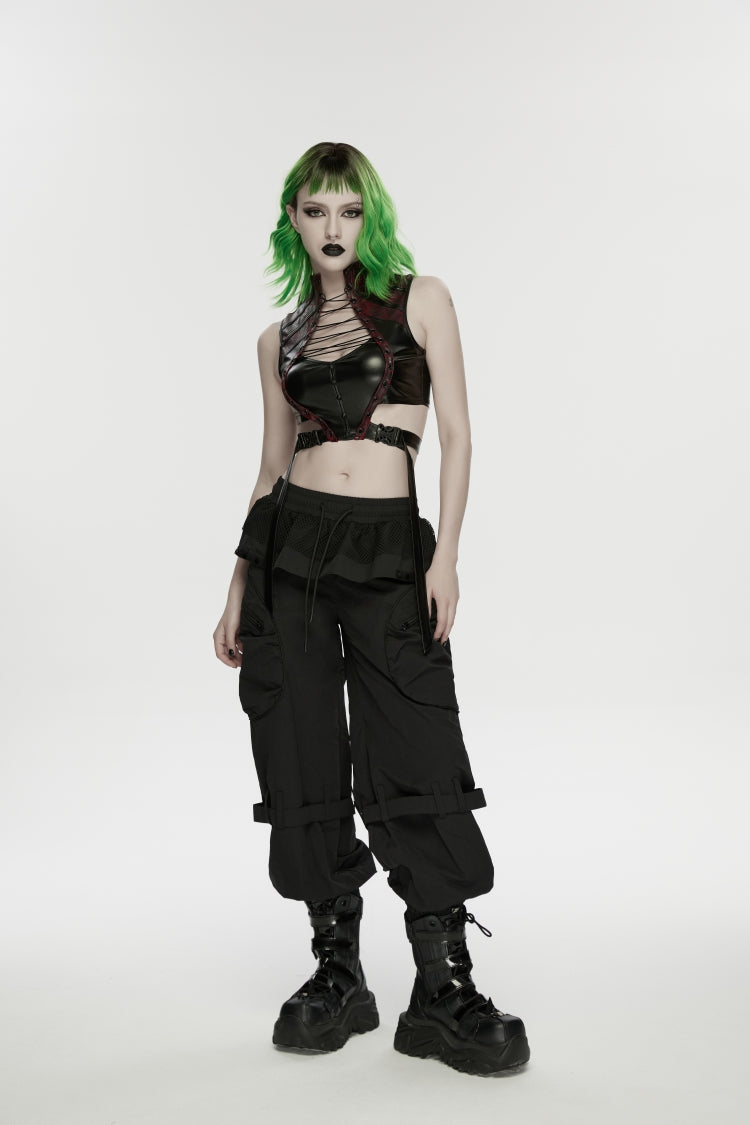 Pleated Women's Punk Ruffled Hem Big Pockets Cargo  Pants cool
