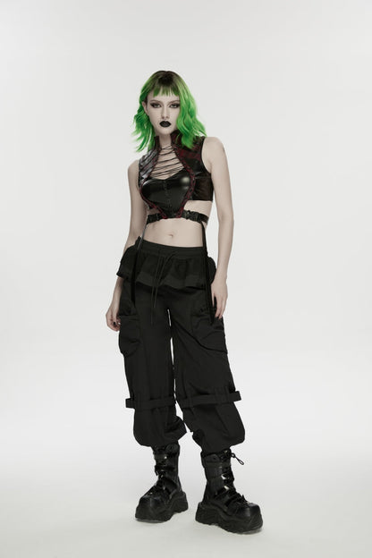Pleated Women's Punk Ruffled Hem Big Pockets Cargo  Pants cool