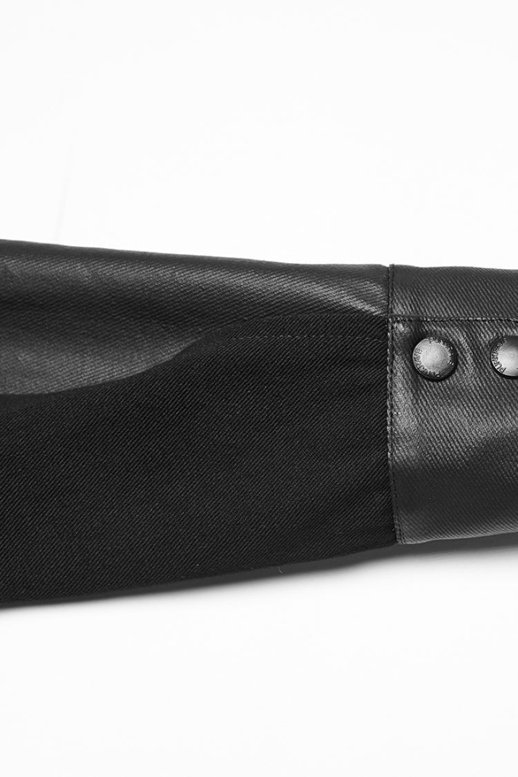 Black Stand Collar Long Sleeves Zipper Pleated Men's Punk Jacket