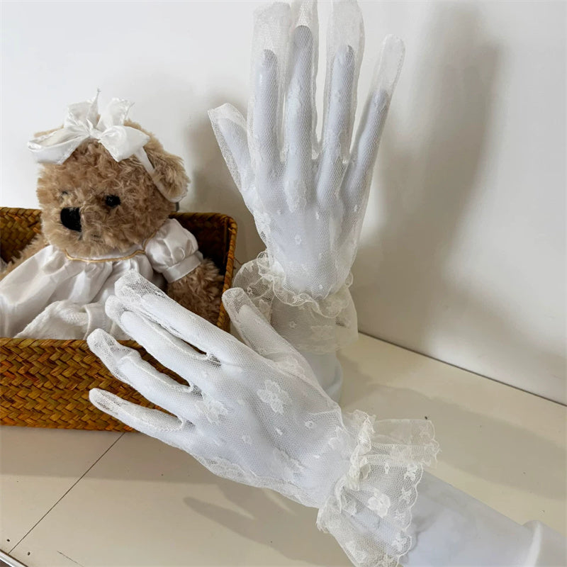 Butterfly Embroidered Lace Mesh Sweet Lolita Gloves 2 Colors