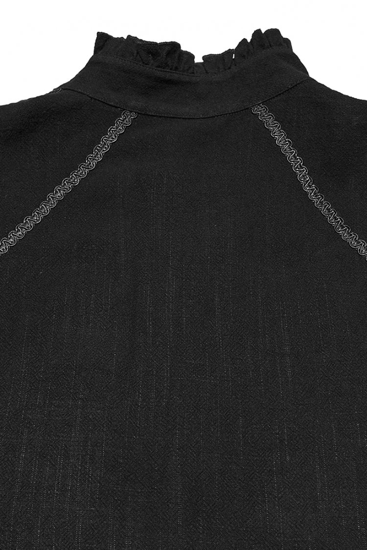 Black Stand Collar Long Lantern Sleeves Floral Jacquard Men's Gothic Blouse