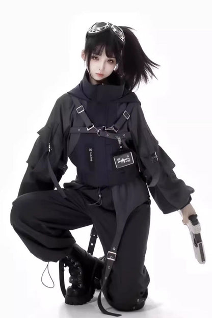 Black [Retrograde Orbit] Long Sleeves Gothic Ouji Lolita Short Coat and Pnats Set