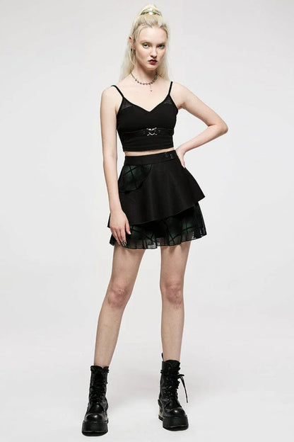 Black Short Sleeves Metal Heart Buckle Strap Slim Women's Punk Vest