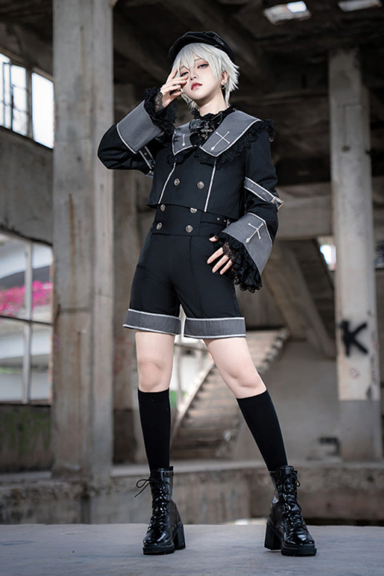 Black [Rules of the Otherworld] Long Sleeves Gothic Ouji Lolita Shorts Coat Set