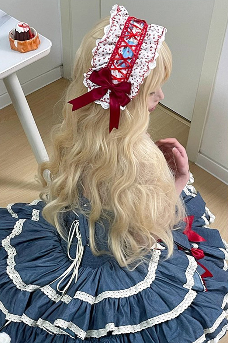 Blue [Milk Rabbit Theater] Halterneck Sleeveless Triple-Layered Ruffle Bowknot Lace-Up Sweet Lolita Jsk Dress