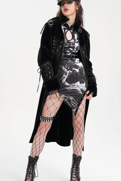 Black Women's Buckle-up Studs Eyelets Gothic Coat