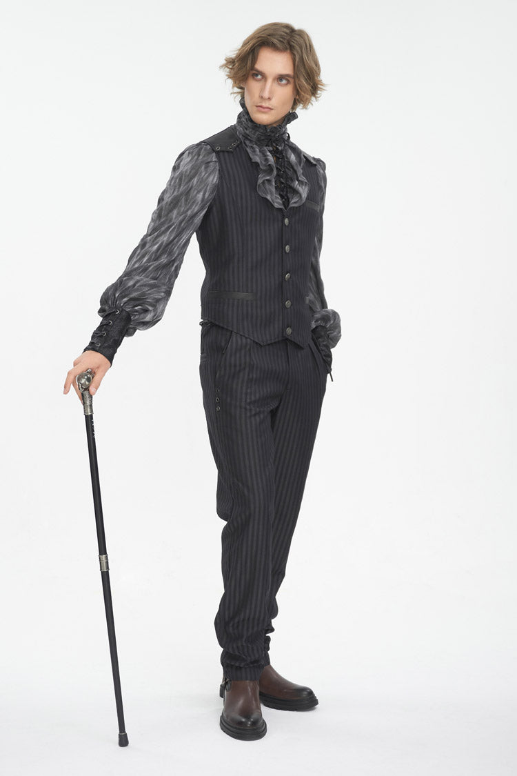 Black Striped V Collar Stitching Slim Men's Gothic Vest