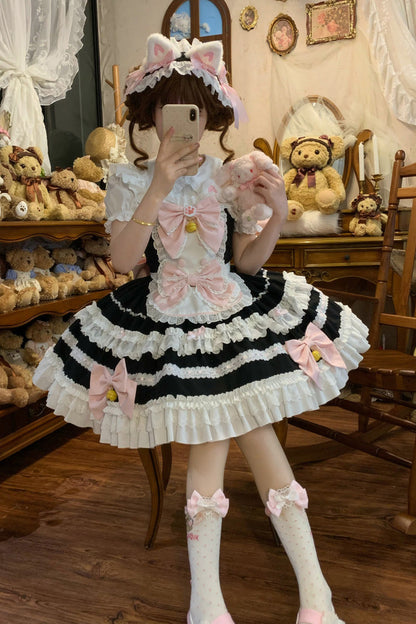 Black [Meowling Sweet Maid] Sleeveless Multi-Layered Ruffle Bowknot Lace Sweet Princess Lolita Jsk Dress