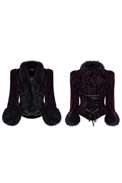 Women's V Collar Long Sleeves Faux Fur Stitching Gothic Coat 4 Colors