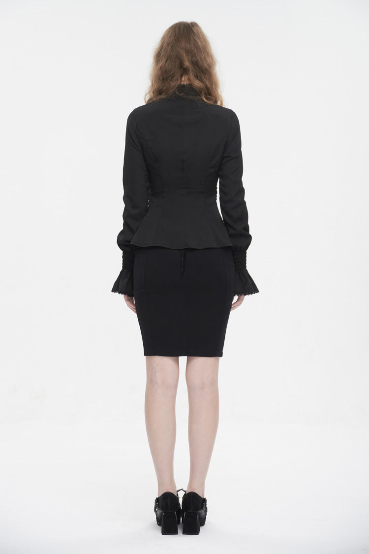Black Stand Collar Ruffled Long Sleeves Women's Gothic Shirt