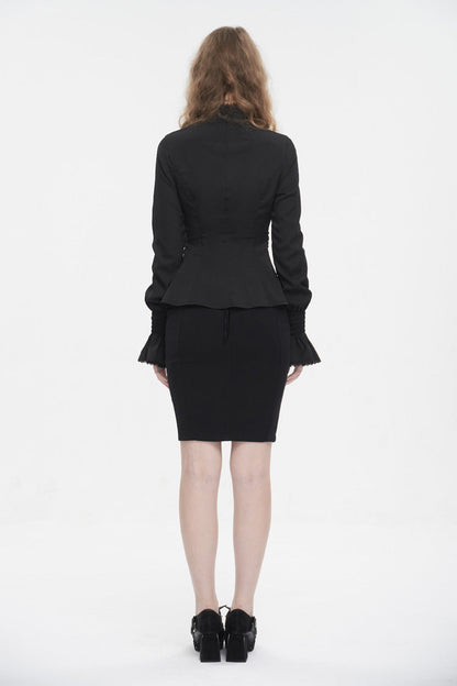 Black Stand Collar Ruffled Long Sleeves Women's Gothic Shirt