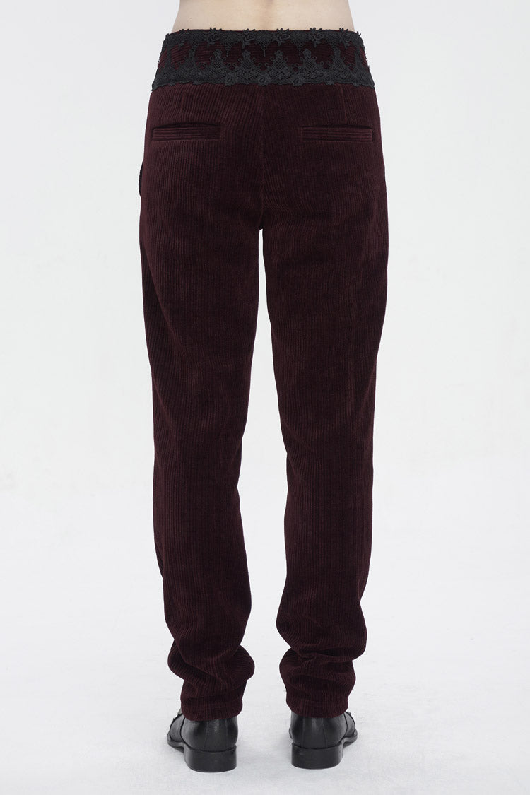 Red High Waisted Lace Splice Men's Gothic Pants