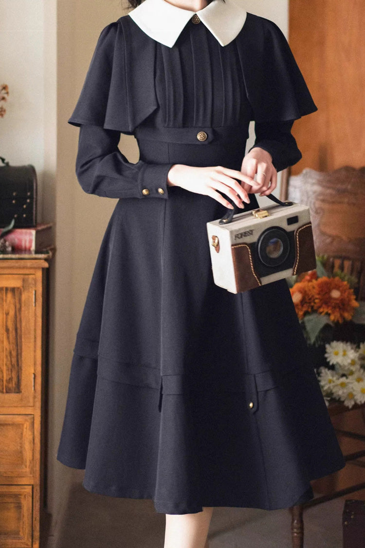 Black [Forest Antique Trunk] Lapel Collar Long Sleeves Classic Vintage Elegant Lolita Dress