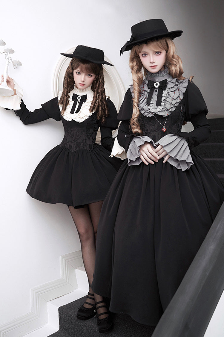 Black [Old Testament] Short Sleeves Ruffle Embroidery Bowknot Lace-Up Gothic Lolita Dress 2 Versions