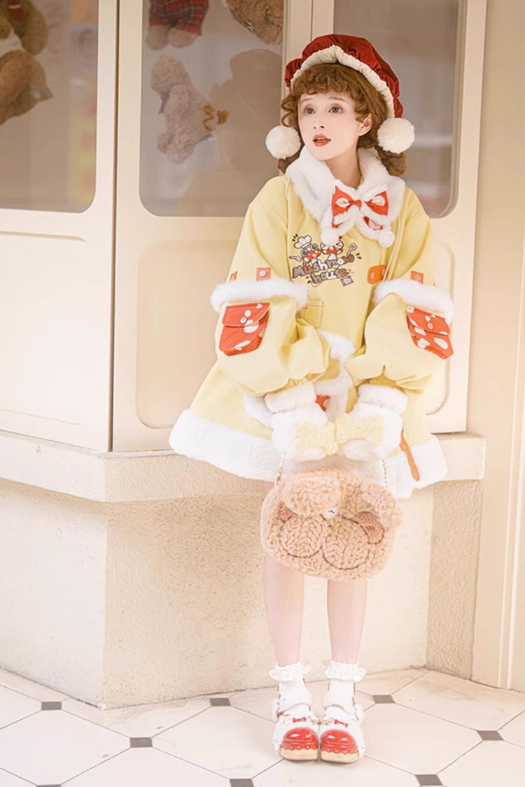 Yellow [Mushroom House] Long Sleeves Embroidery Bowknot Sweet Lolita Coat