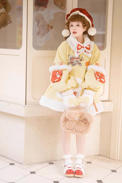 Yellow [Mushroom House] Long Sleeves Embroidery Bowknot Sweet Lolita Coat