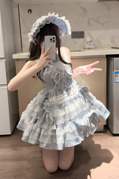 Blue [Sweetheart Doll] Multi-Layered Ruffle Bowknot Lace Sweet Princess Gorgeous Lolita Jsk Dress