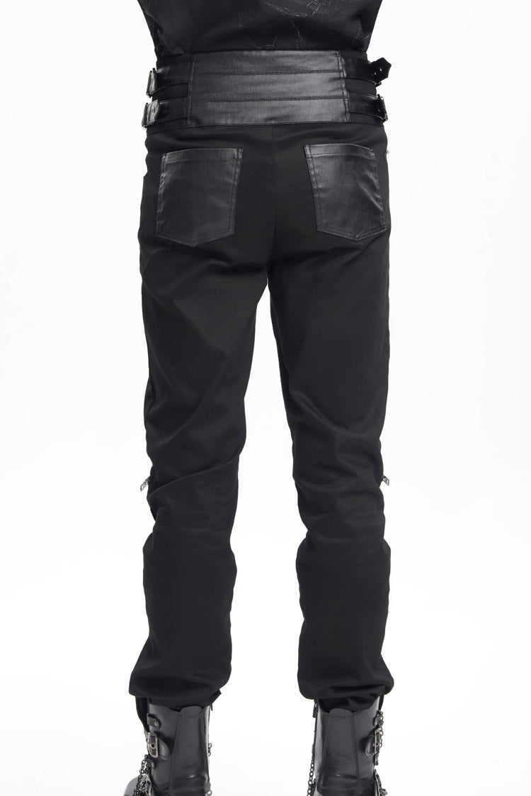 Black Stitching Buckle-up Studs Men's Gothic Pants