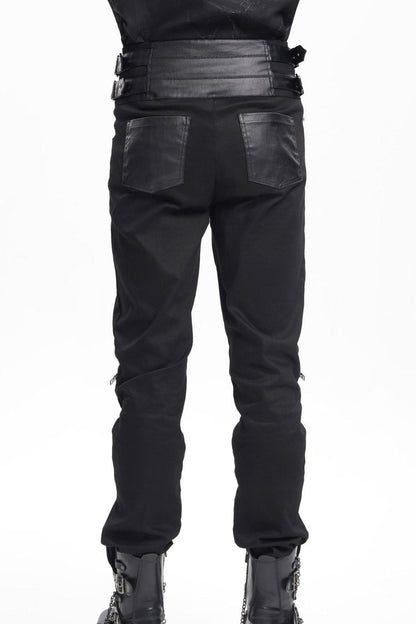 Black Stitching Buckle-up Studs Men's Gothic Pants