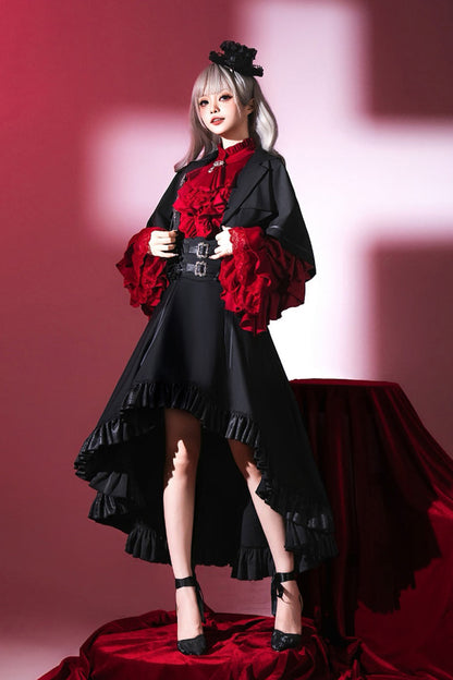 Black [Day and Night Song] Long Sleeves Ruffle Ouji Gothic Lolita Skirt Blouse