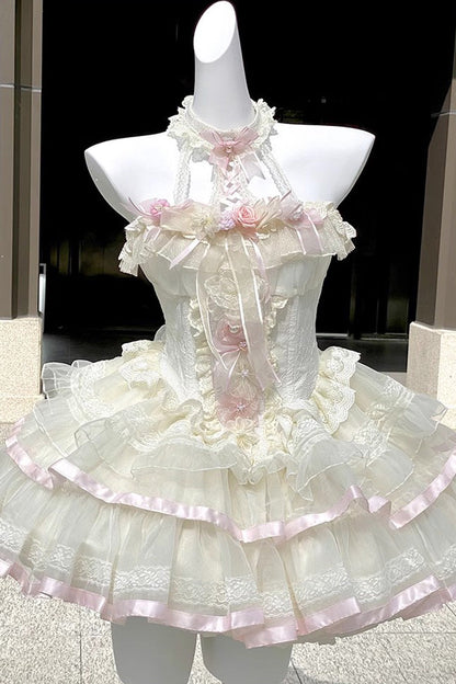 Multi-Color Ballet of Flora Halterneck Multi-layer Ruffle Lace Sweet Lolita Dress