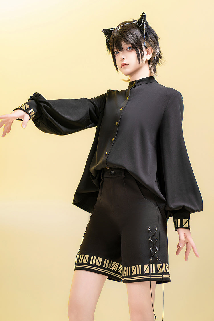 Black [Black Cat] Long Sleeves Print Embroidery Ouji Gothic Prince Handsome Lolita Blouse