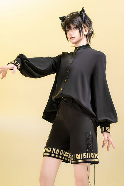 Black [Black Cat] Long Sleeves Print Embroidery Ouji Gothic Prince Handsome Lolita Blouse