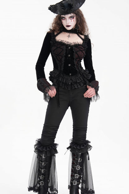 Black Ruffle Stitching Lace Women's Gothic Pants