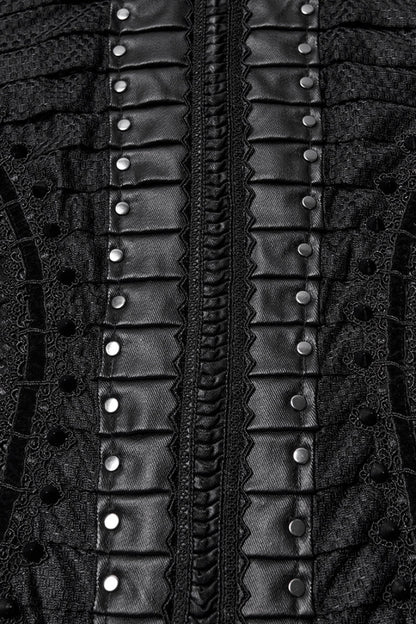 Black Stand Collar Long Sleeves Stitching Mesh Ripped Women's Punk Fishtailed Dress