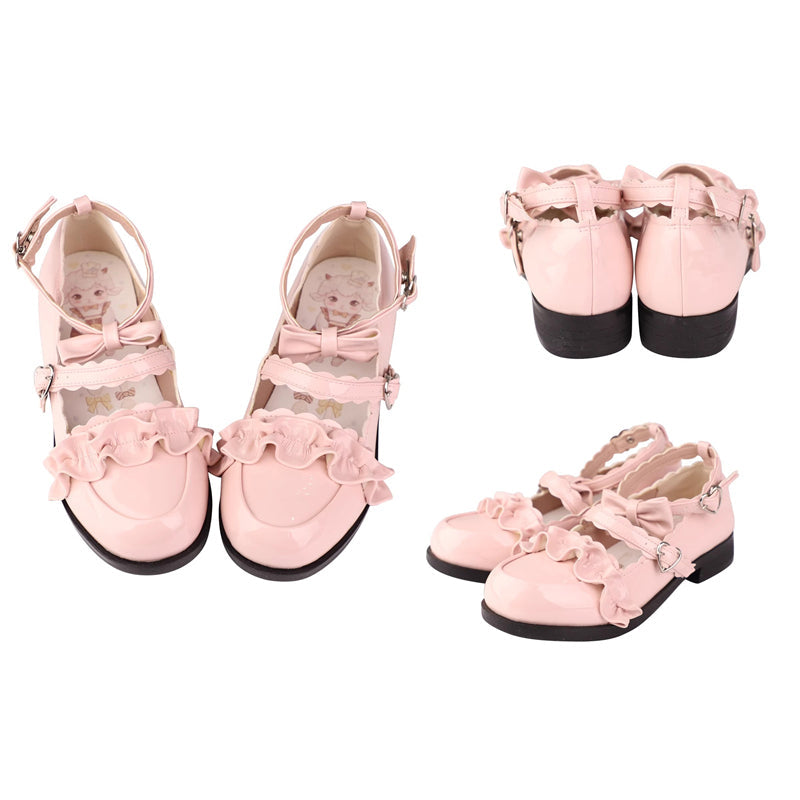Sweet Ruffle Bowknot Japanese Lolita Shoes 15 Colors