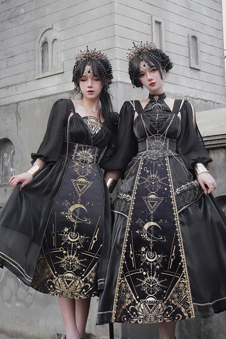 Black [Nightmare of Horus] Print Ruffle Hot Stamping Gothic Gorgeous Lolita Jsk Short Dress