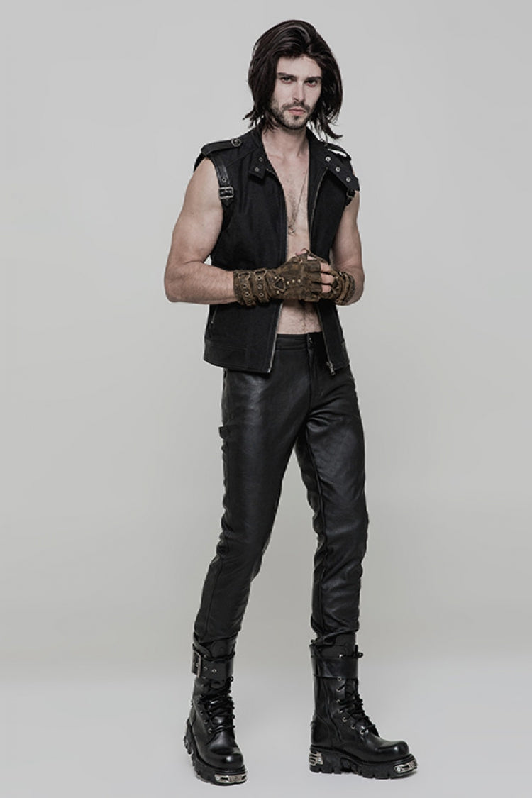 Metal Buckle PU Leather Men's Steampunk Gloves 2 Colors