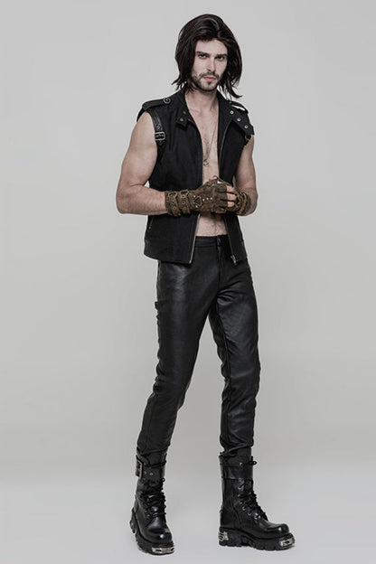 Metal Buckle PU Leather Men's Steampunk Gloves 2 Colors