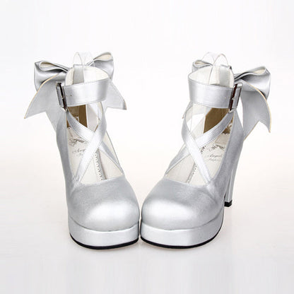 Pure Color Cute Bowknot Sweet Lolita High Heel Shoes