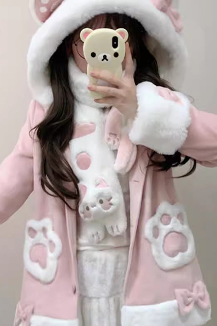Calico Cat Long Sleeves Bowknot Hooded Daily Sweet Lolita Coat 3 Colors