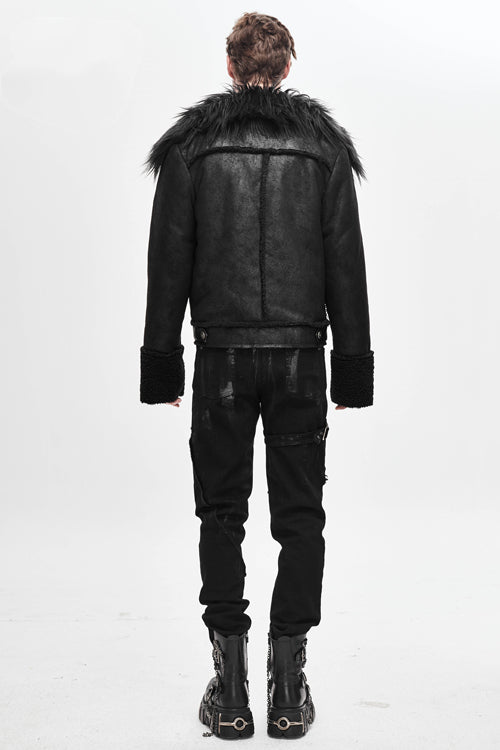 Black Wool Collar Decadent Warm Short Mens Punk Jacket
