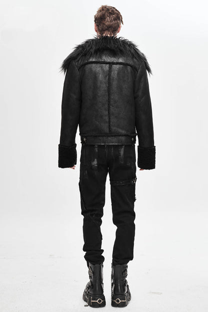 Black Wool Collar Decadent Warm Short Mens Punk Jacket