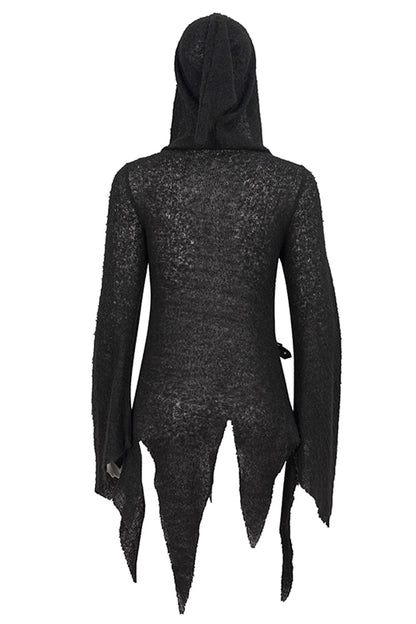 Black Vintage Hooded With Leather Details Women's Punk Jackets
