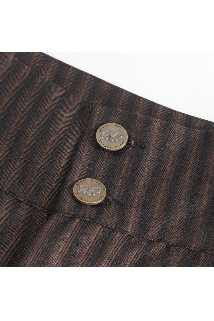 Brown High Waisted Lace-Up Striped Men's Gothic Pants