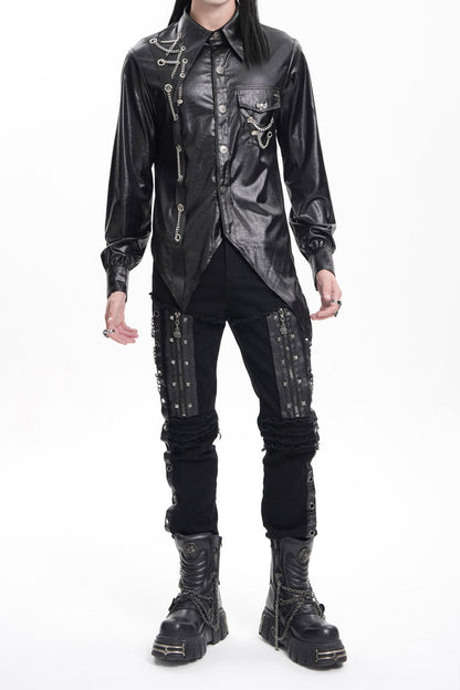 Black Stitching Eyelets Chains Studs Men's Gothic Pants