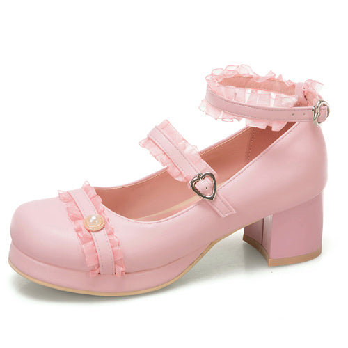 Frill Lace Simplicity Elegant Thick Heel Classic Lolita Shoes